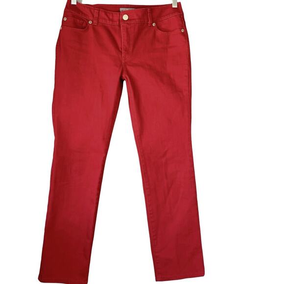 Chico's So Slimming Straight Mid Rise Denim Jeans Stretchy Size S/4 Short Red - Picture 1 of 15